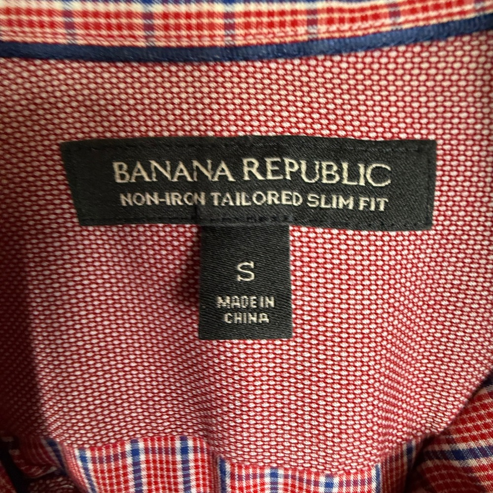 Banana Republic Non Iron Tailored Slim Fit‎ Red Plaid Button Down Shirt Men S - Picture 3 of 9
